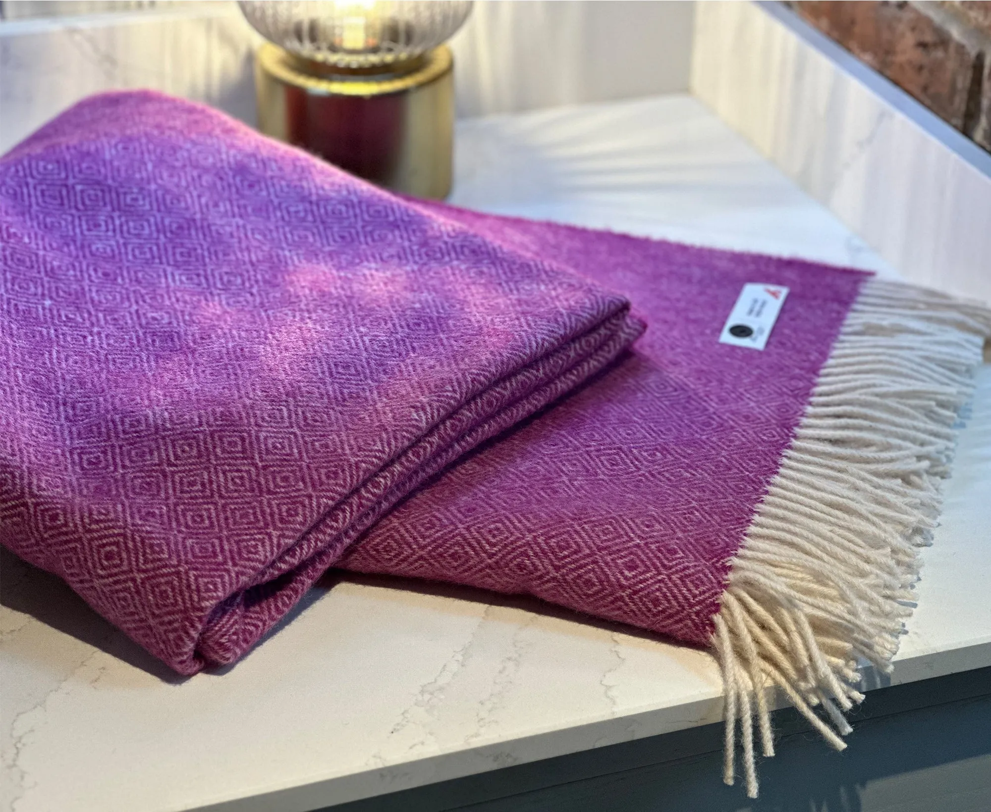 100% Lambswool Diamond Throw Fuchsia Pink