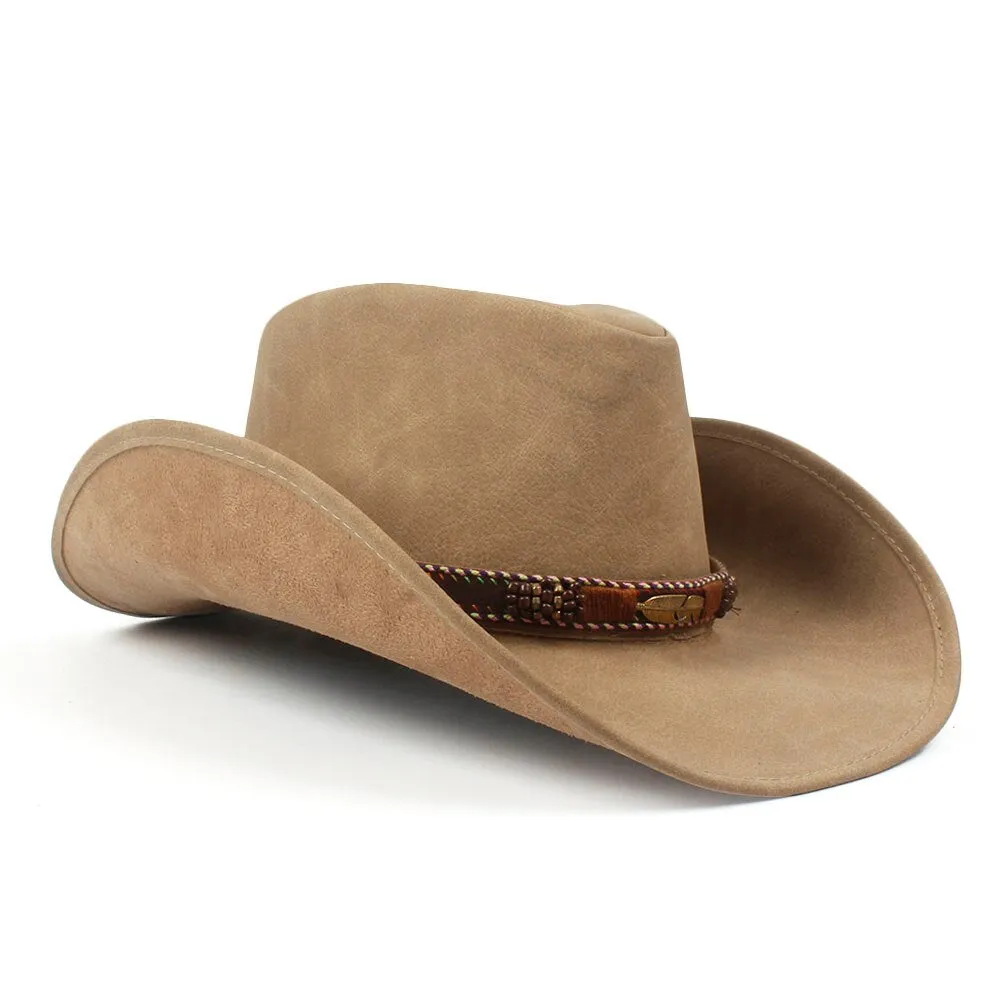 100% Leather Cowboy Hat Unisex Women Men Western Hat For Lady