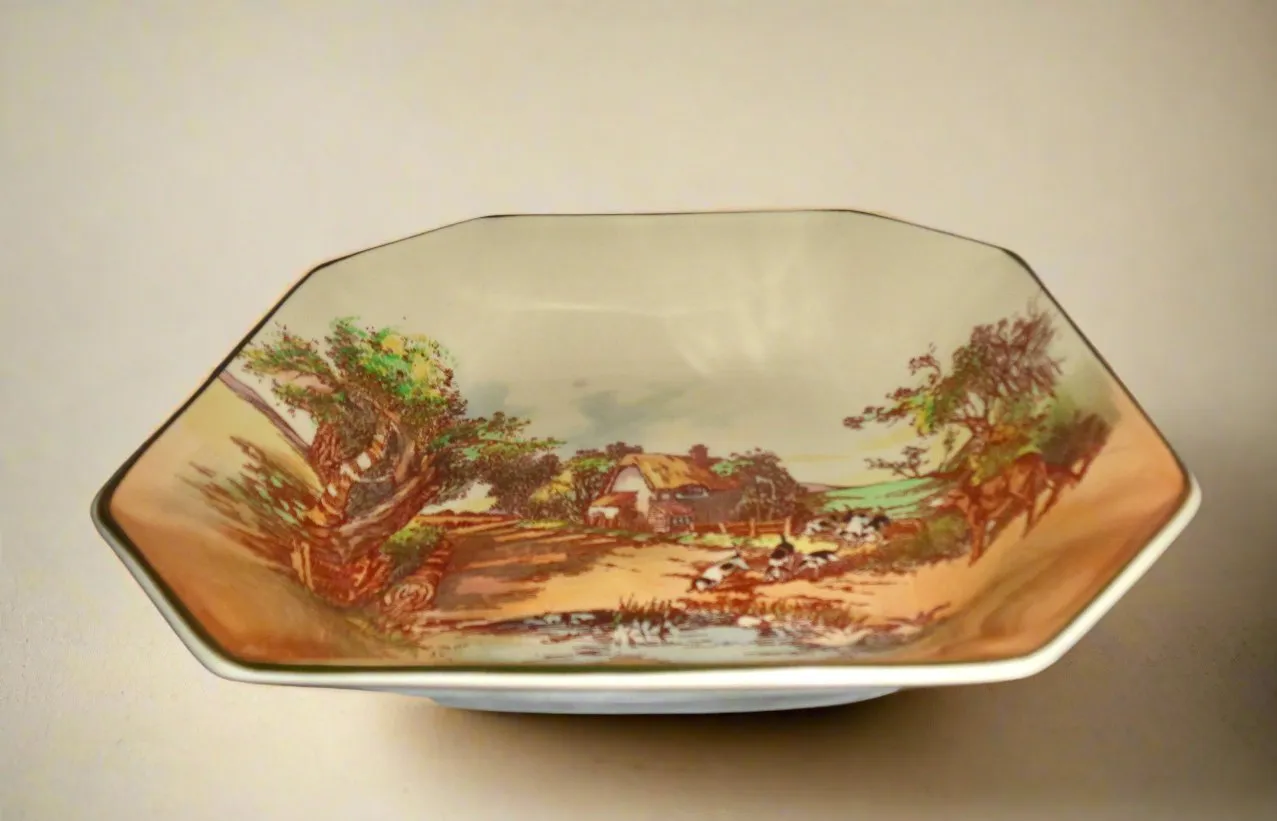 1952 Royal Doulton Rustic England Square Serving Dish / Fruit Bowl D6297