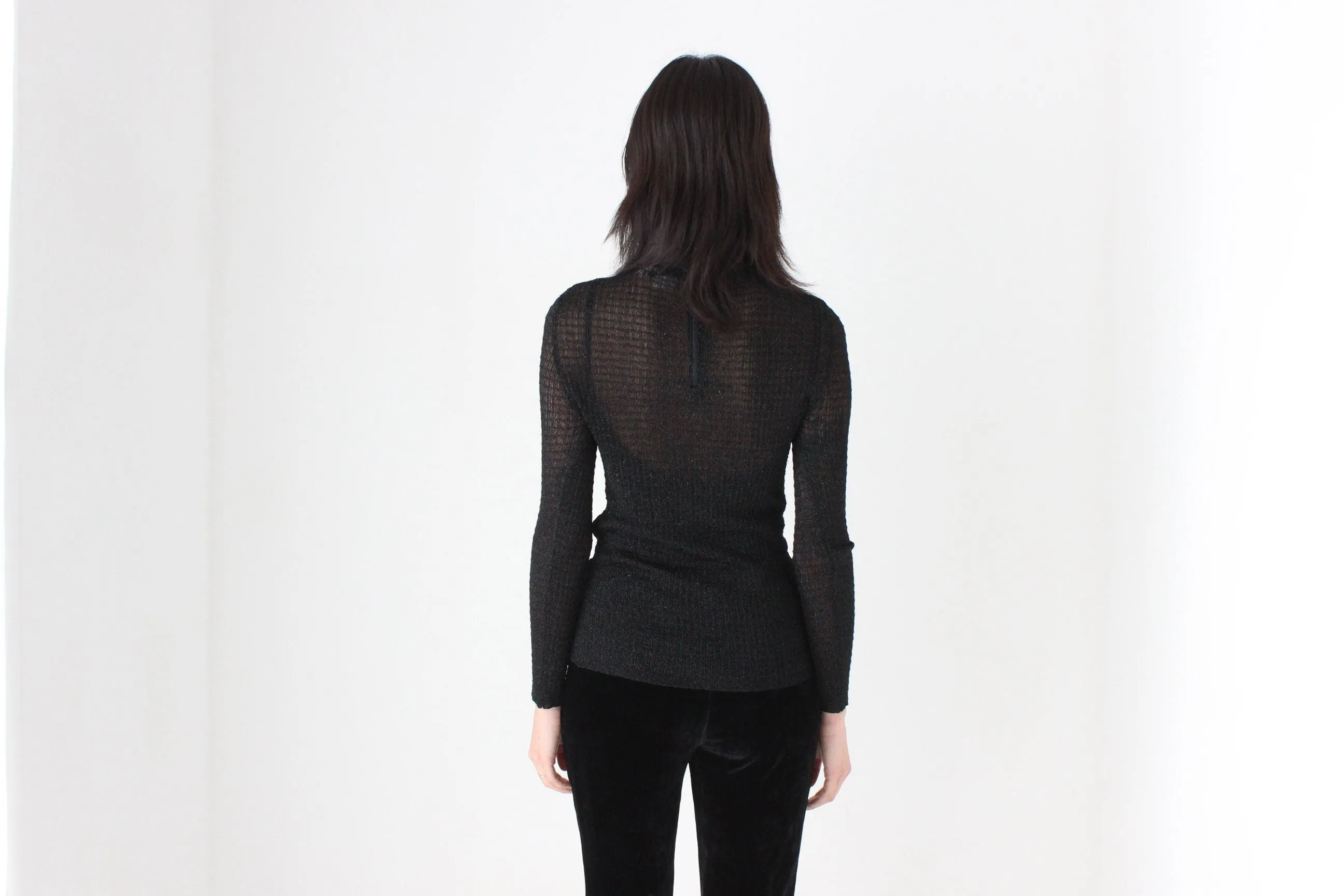 70s Saks Fifth Ave Lurex Mesh Stretch Knit Top