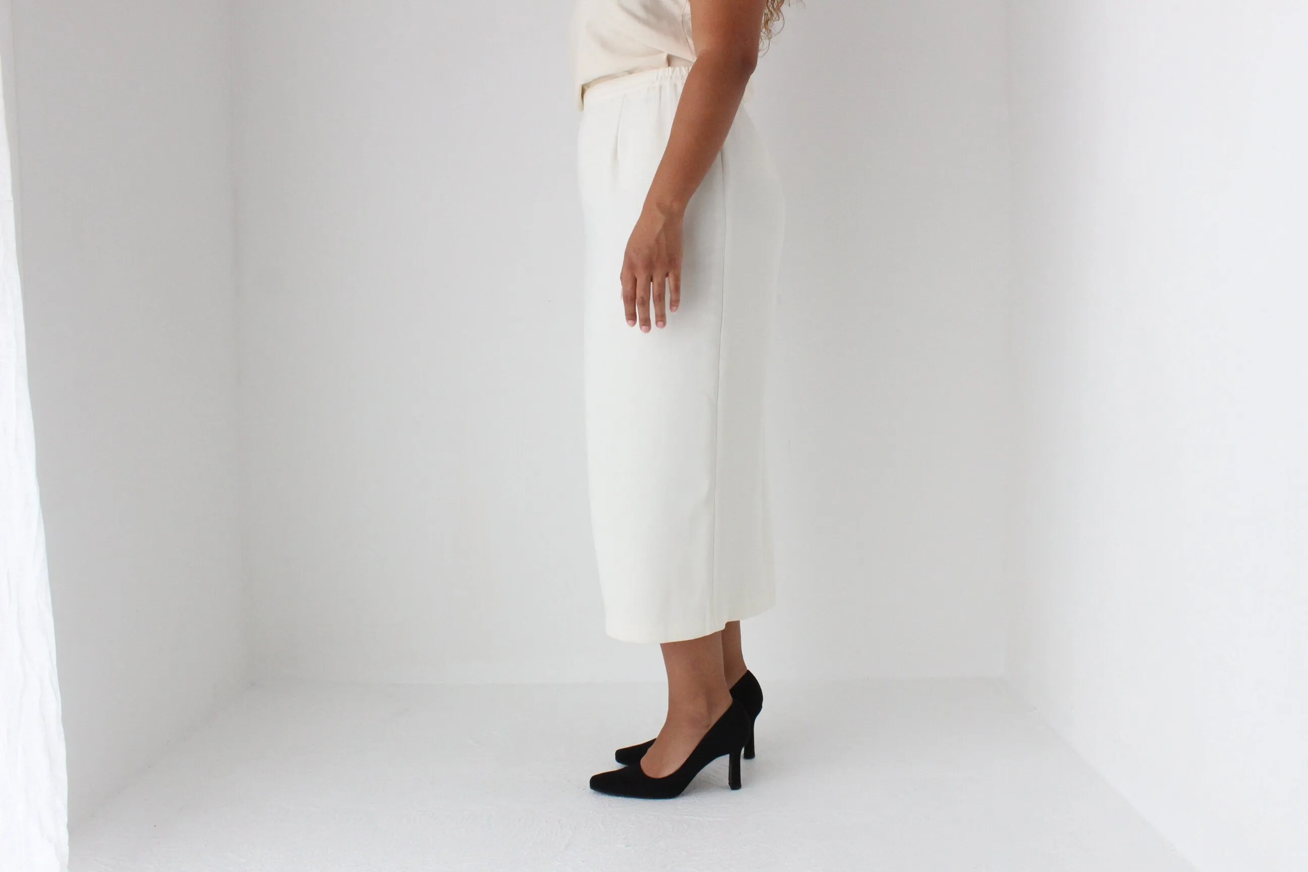 80s Ivory Crepe Minimal Column Skirt