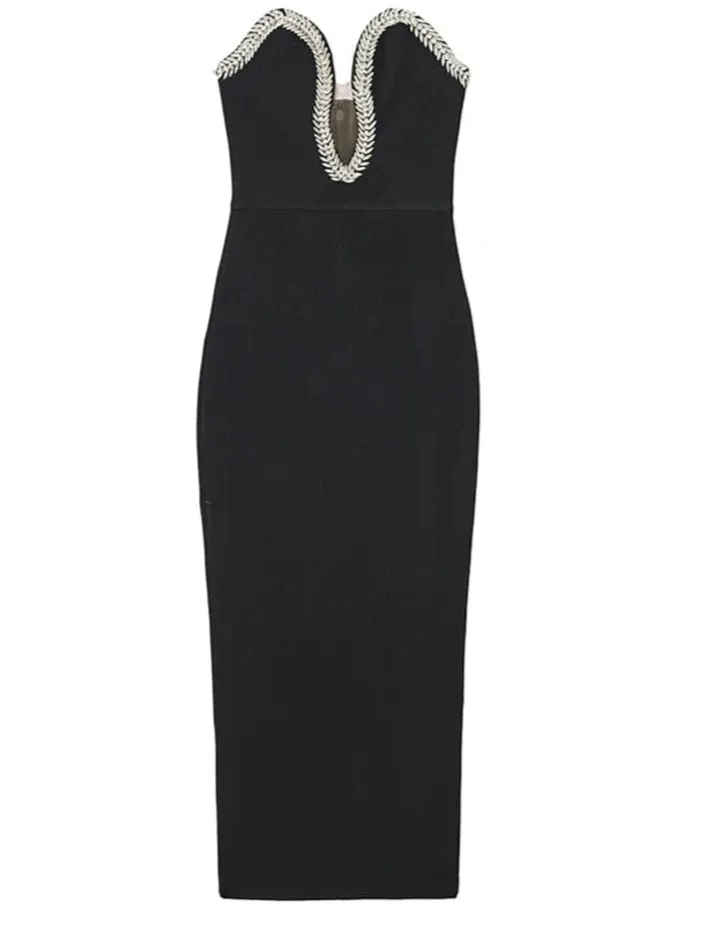 A&A Lamara Crystal Beaded Bodycon Maxi Bandage Dress