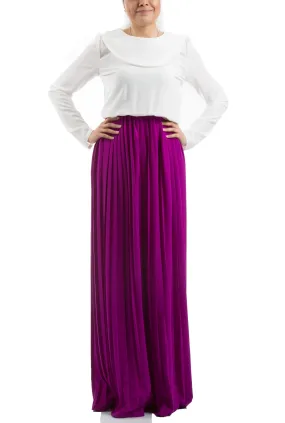 Accordion Pleated Dress - Purple & White