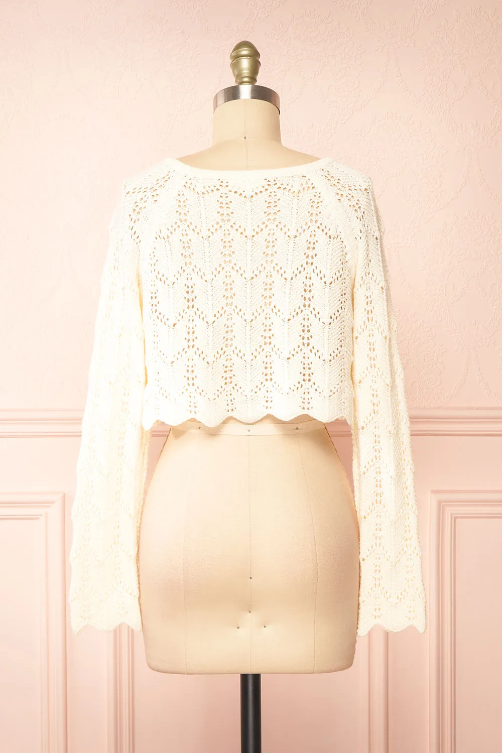 Amandine | Ivory Crochet Crop Top w/ Long Sleeves