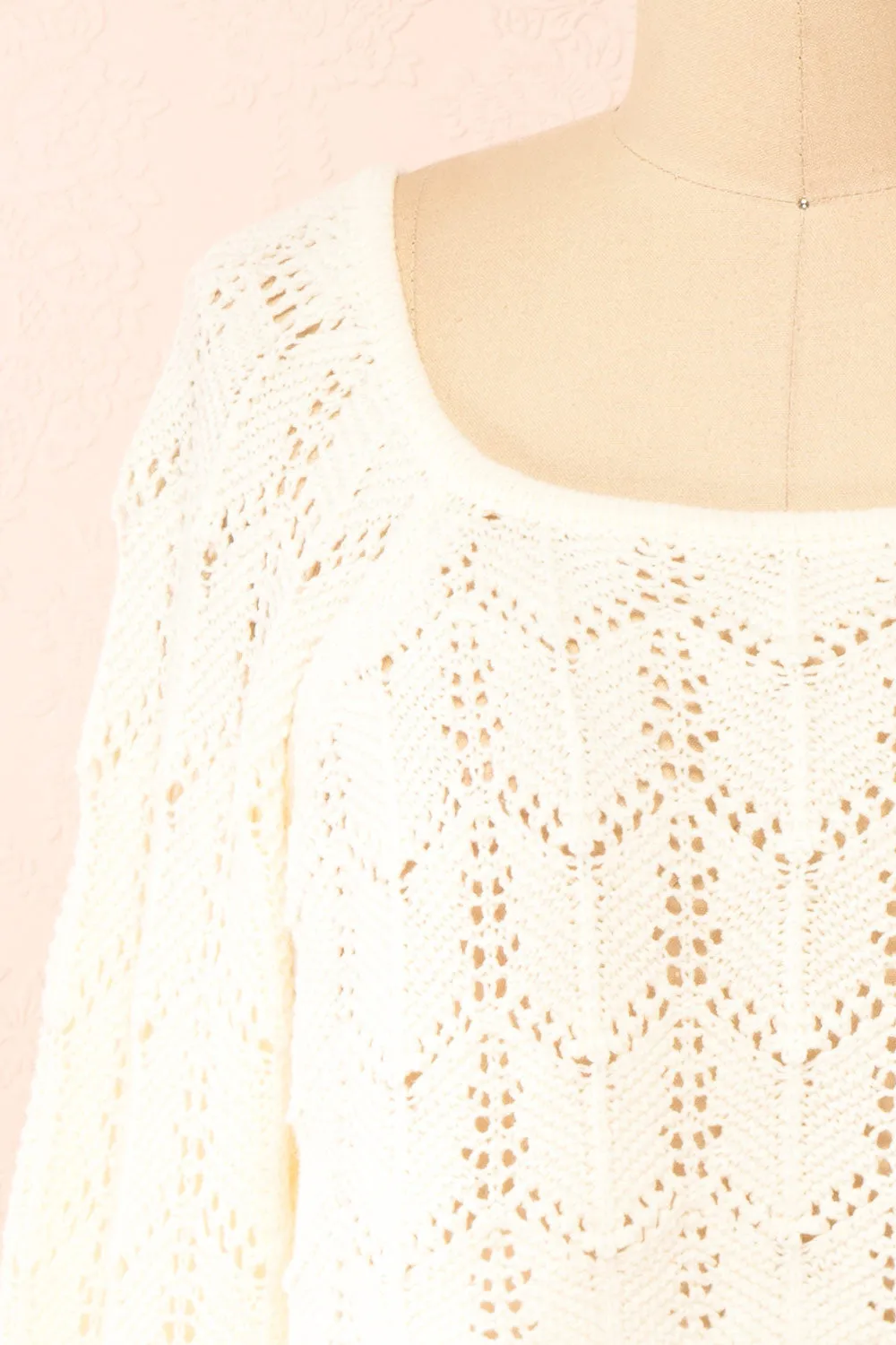 Amandine | Ivory Crochet Crop Top w/ Long Sleeves