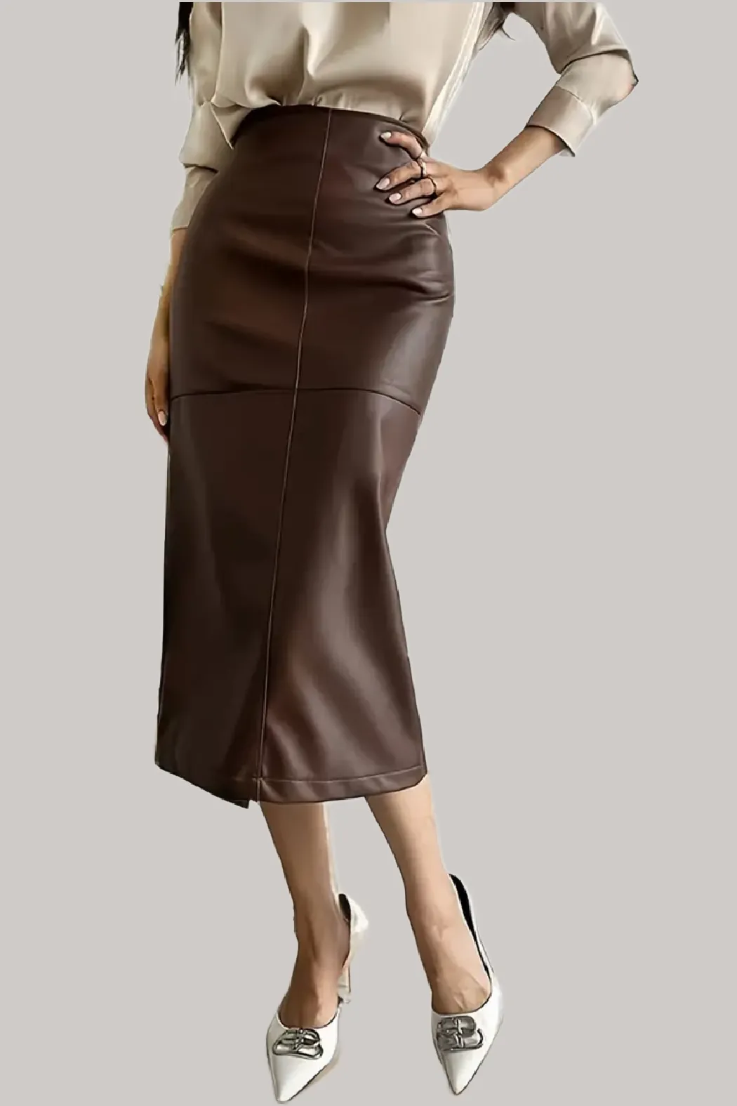 Amelie Faux Leather Midi Skirt