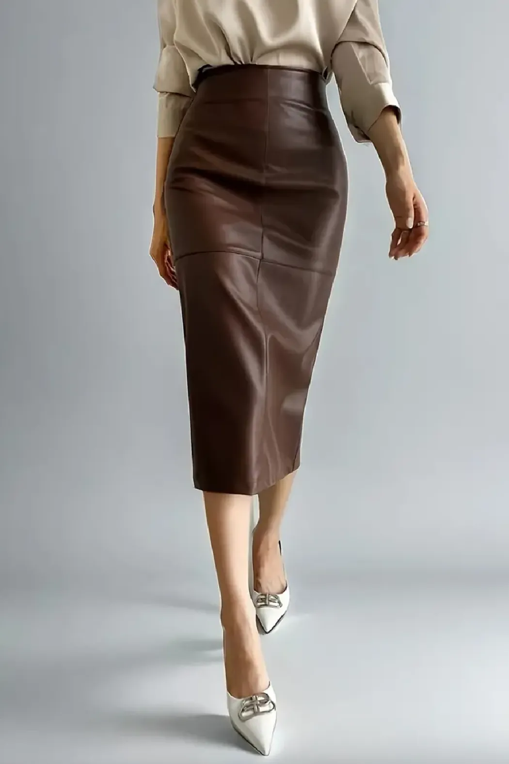 Amelie Faux Leather Midi Skirt