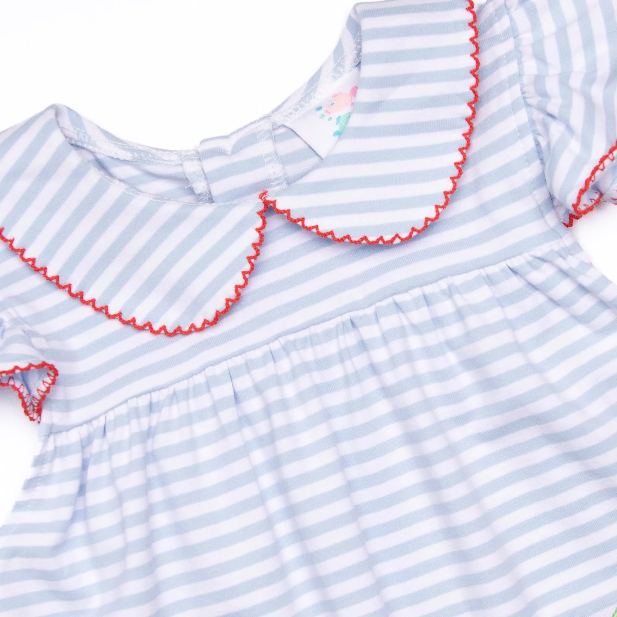 An Apple a Day Applique Dress, Blue Stripe