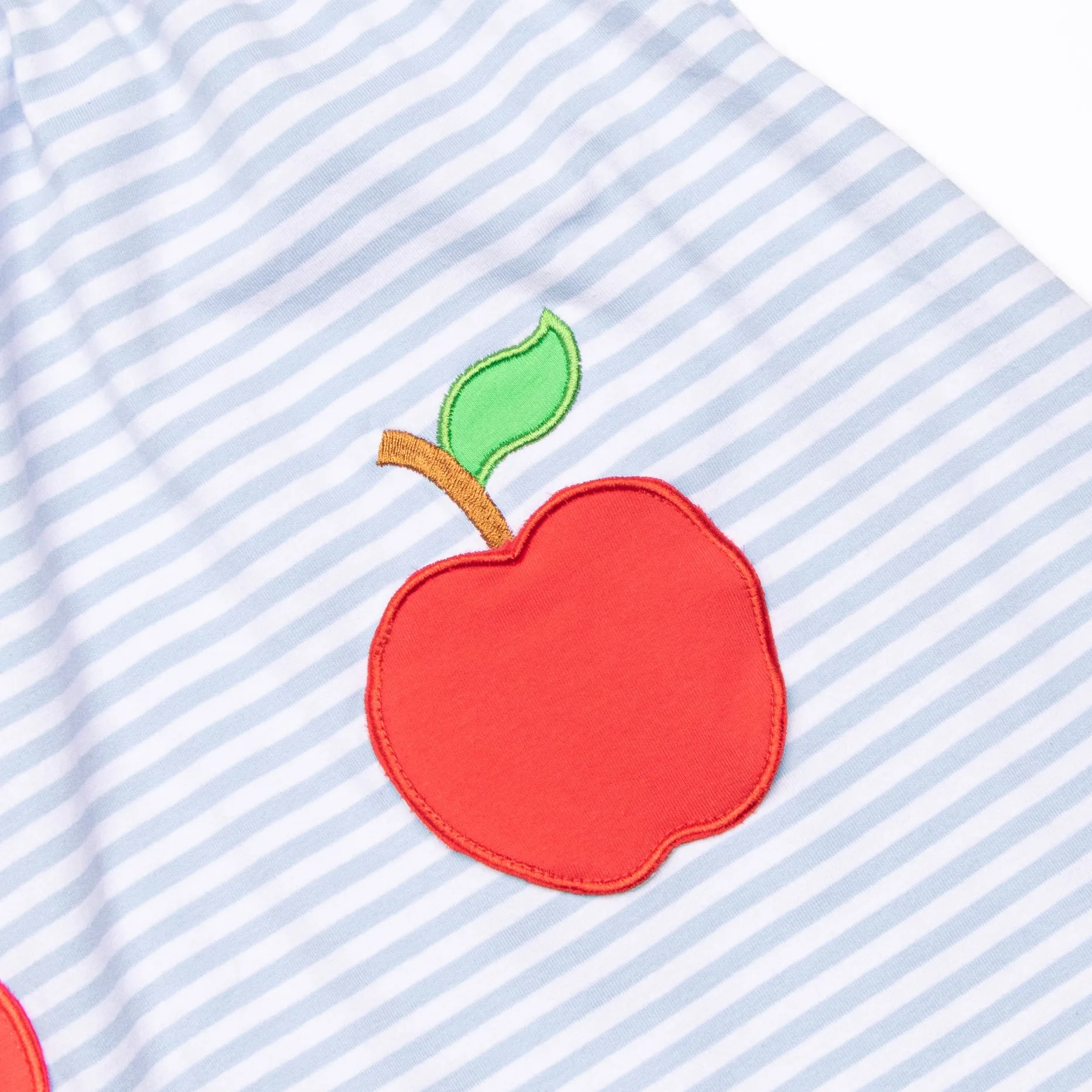 An Apple a Day Applique Dress, Blue Stripe