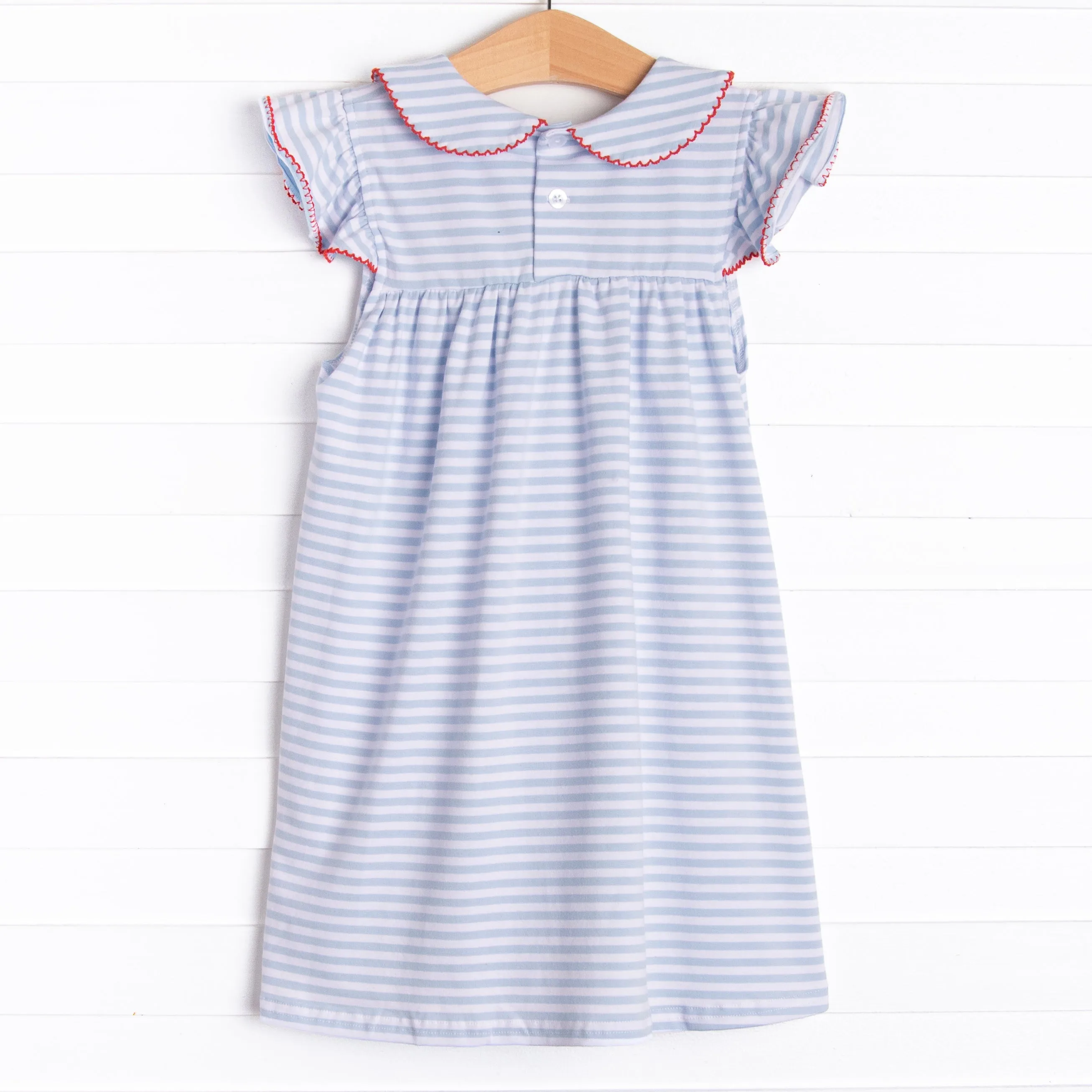 An Apple a Day Applique Dress, Blue Stripe