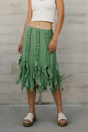 Arista Ruffled Midi Skirt in Sage - FINAL SALE