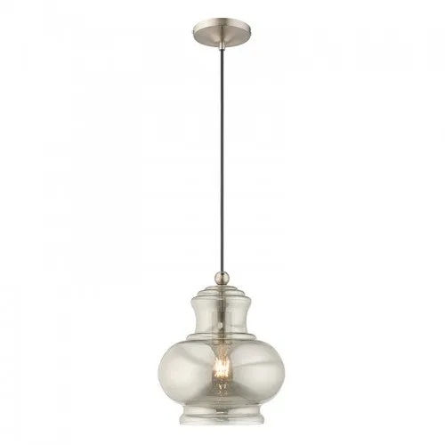 ART GLASS 1 LIGHT MINI PENDANT, BRUSHED NICKEL