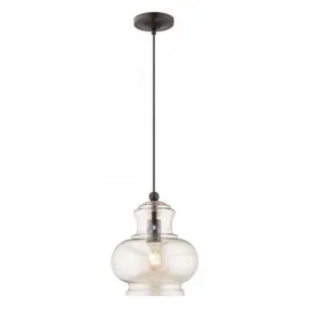 ART GLASS 1 LIGHT MINI PENDANT, ENGLISH BRONZE