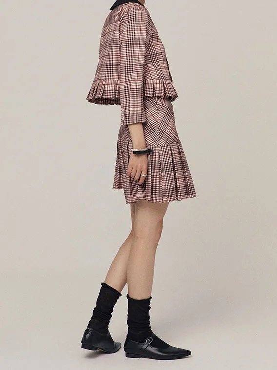 Asymmetric Plaid Pleated Skirt