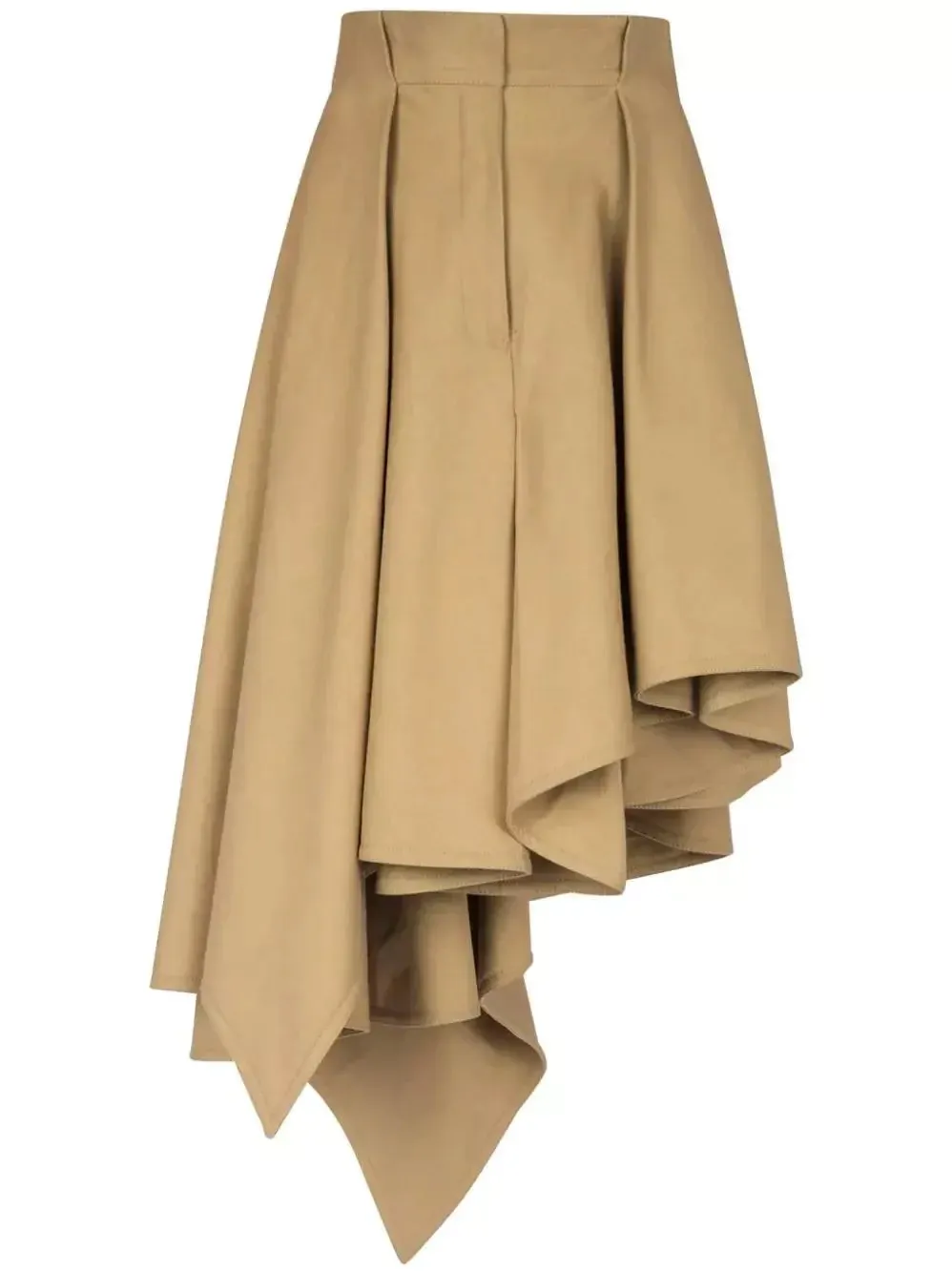 Asymmetrical Pleated Flared Skirt in Beige