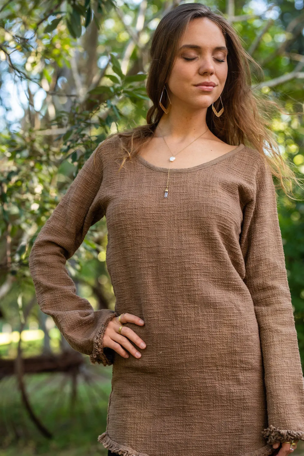 BACK TO NATURE LONG SLEEVE TOP in BROWN