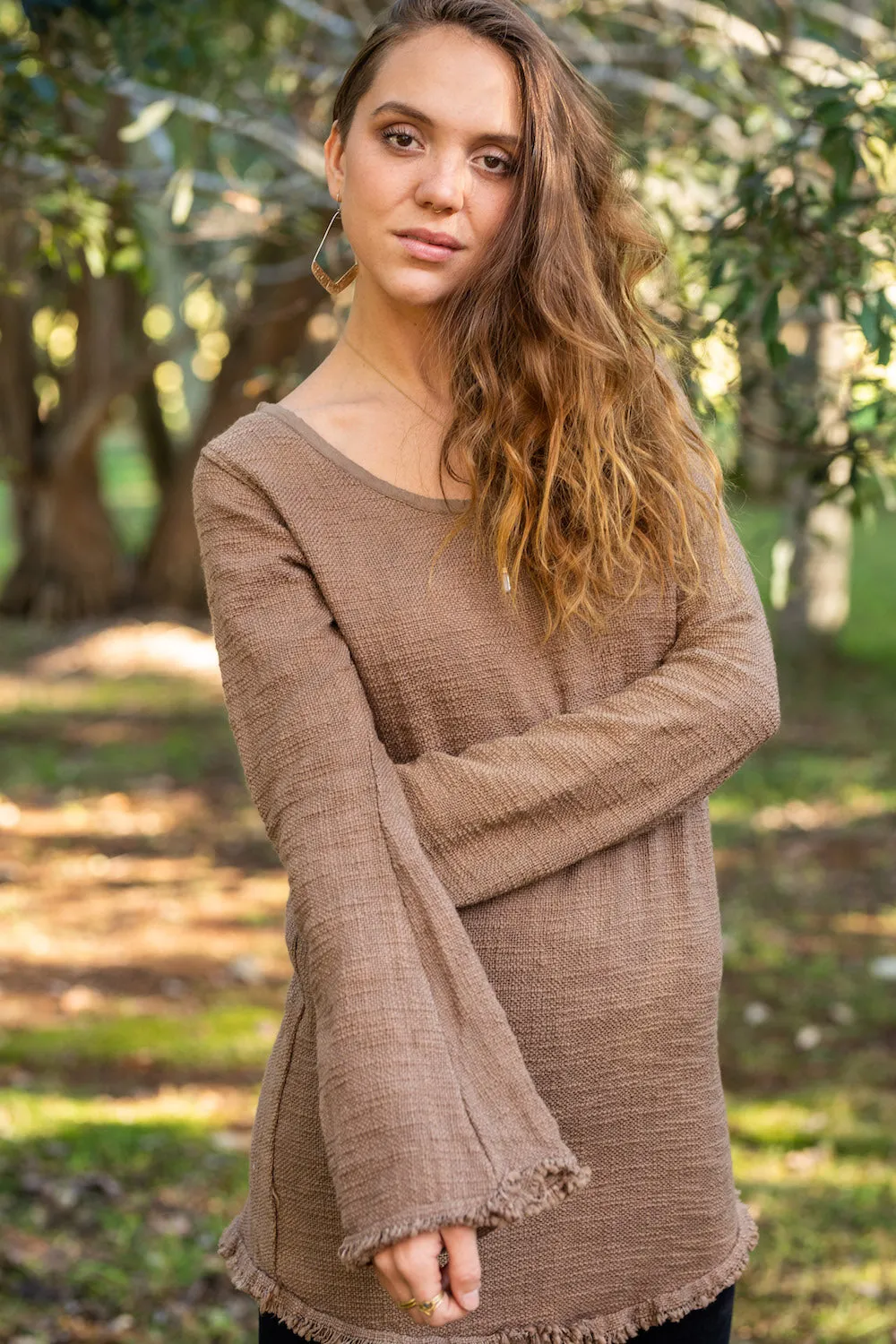 BACK TO NATURE LONG SLEEVE TOP in BROWN