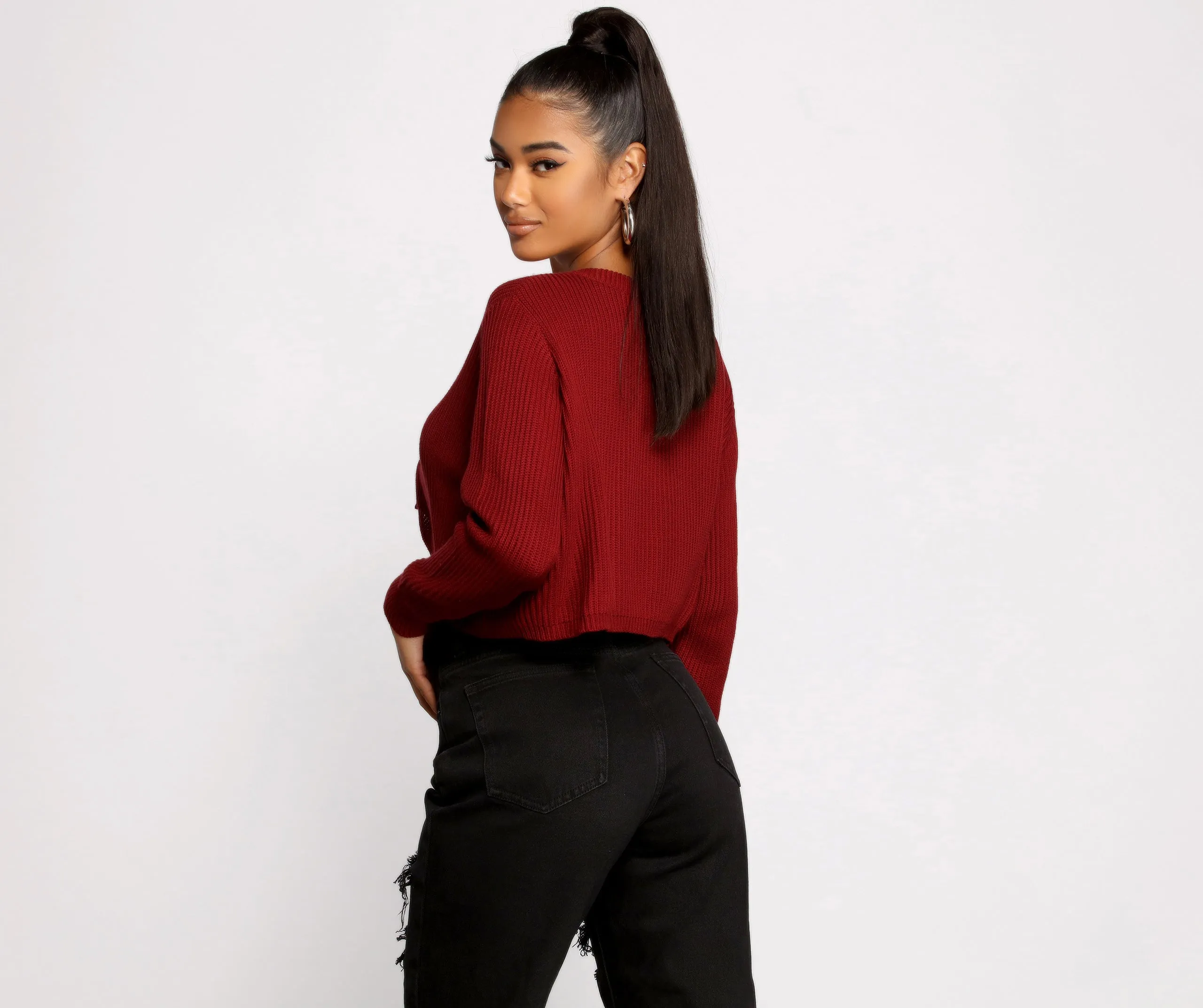 Basic Crew Neck Cropped Knit Sweater