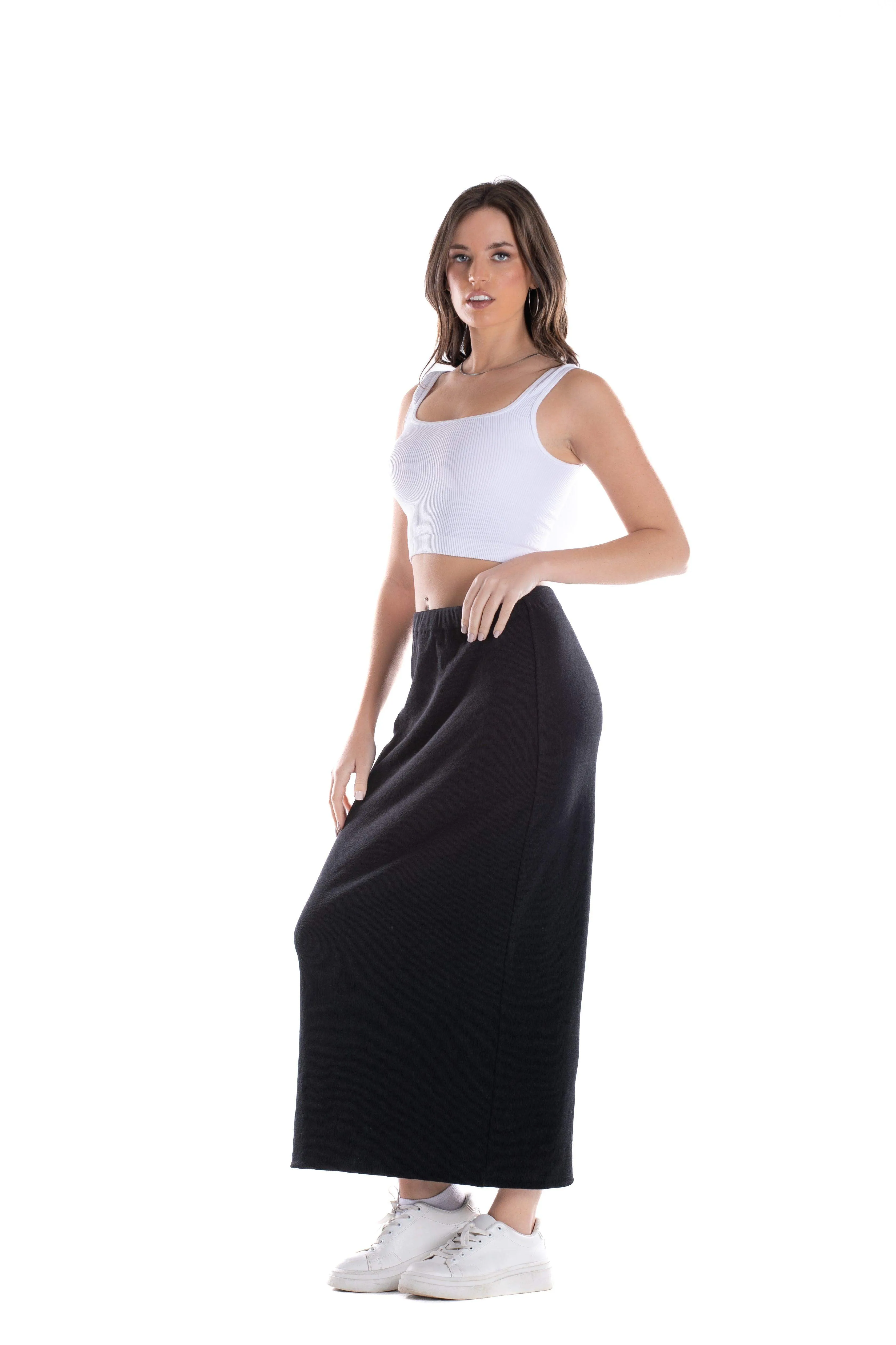 Black Cotton Midi Skirt