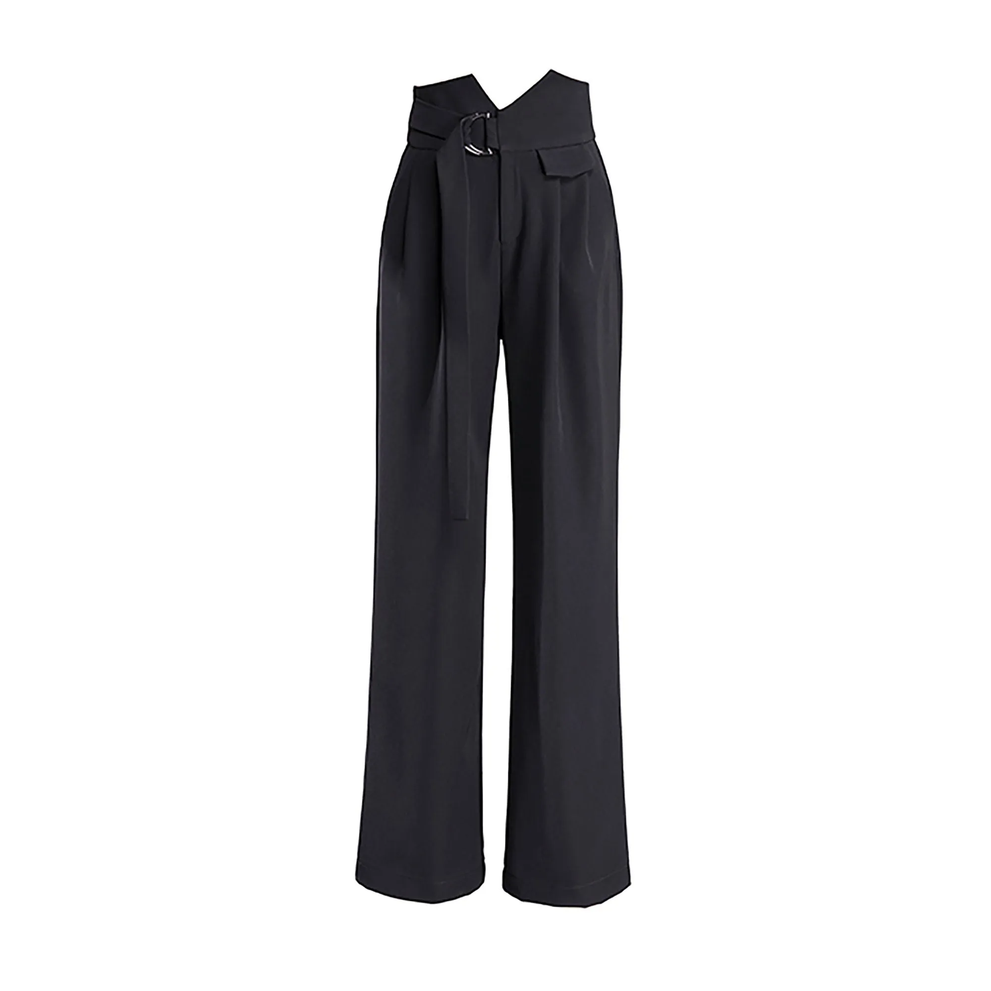 Black D-Ring Belt Wide Leg Pants