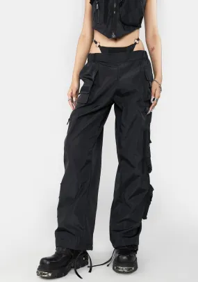 Black Nylon Tactical Pants With Detachable Panty