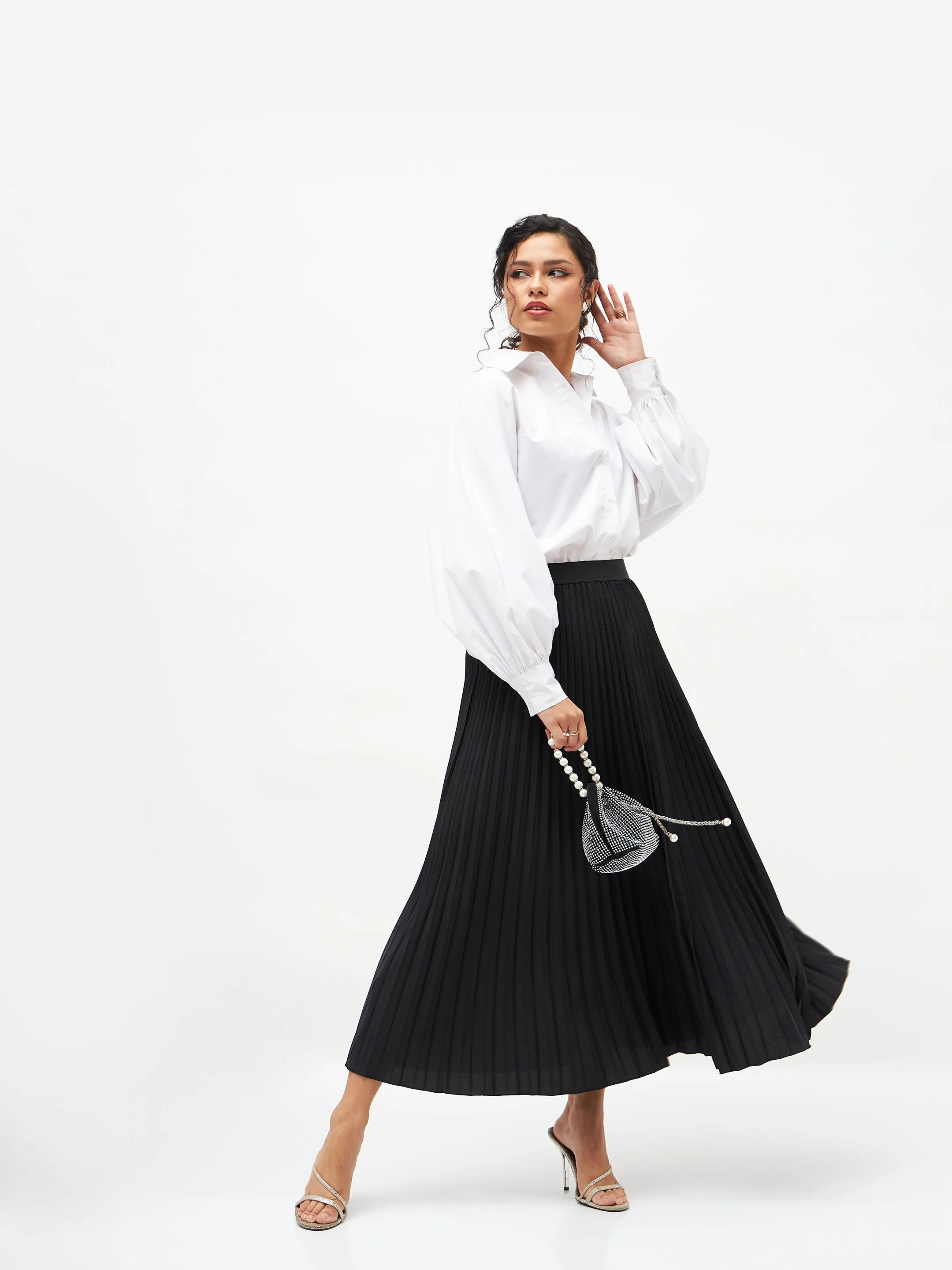 Black Pleated Maxi Skirt