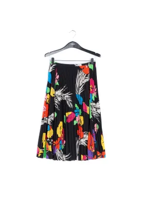 Black tropic print pleated skirt