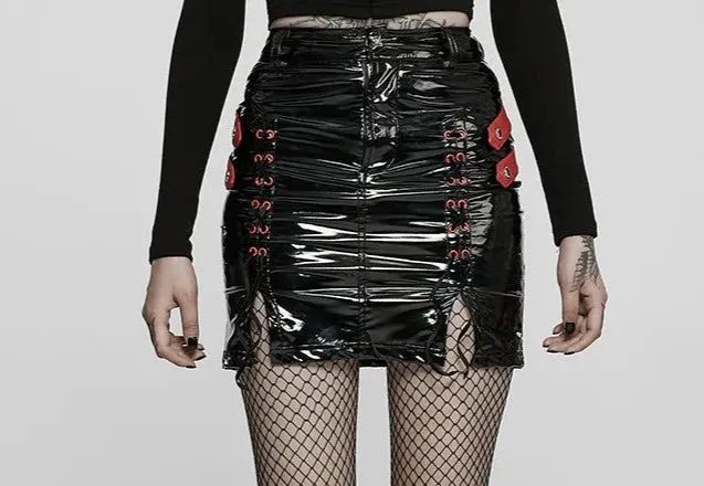 Black/Red Patent Leather Skirt