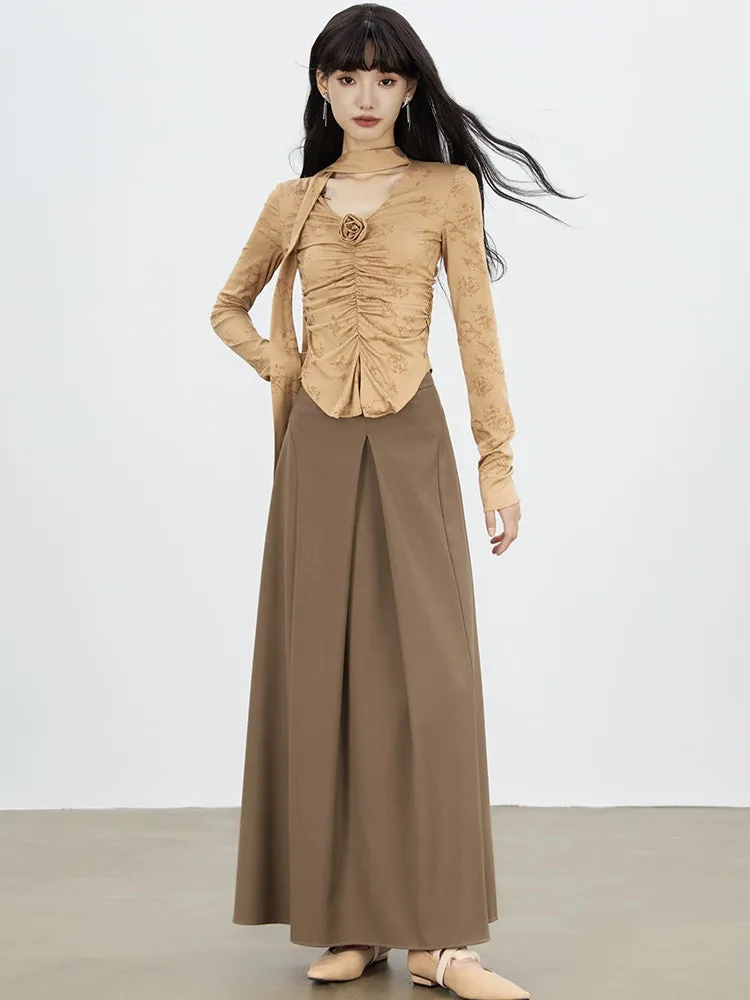 Box Pleat A-Line Long Skirt