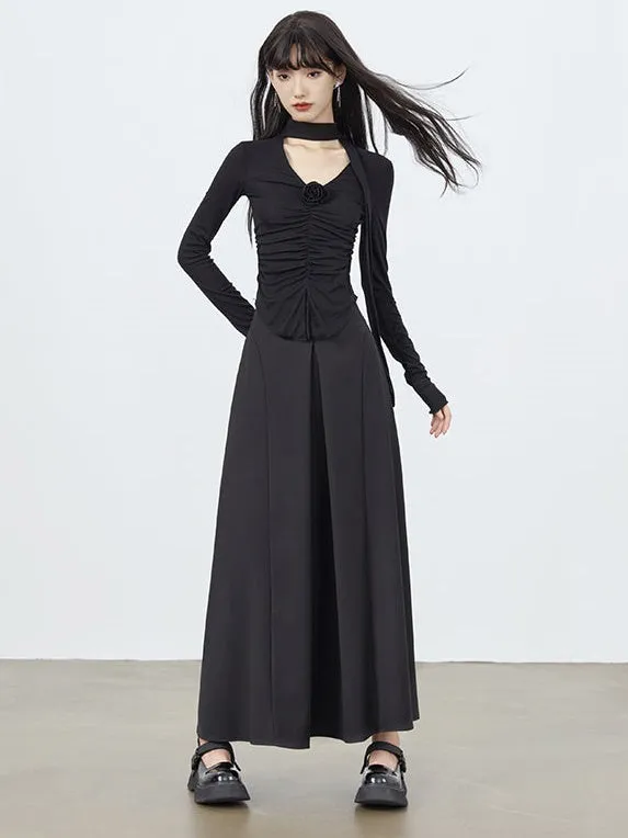 Box Pleat A-Line Long Skirt