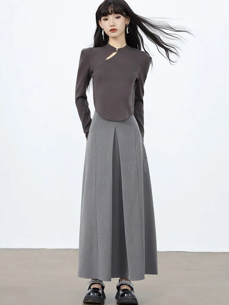 Box Pleat A-Line Long Skirt