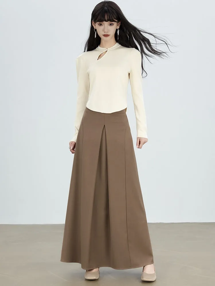 Box Pleat A-Line Long Skirt