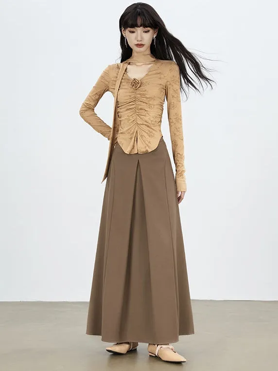 Box Pleat A-Line Long Skirt