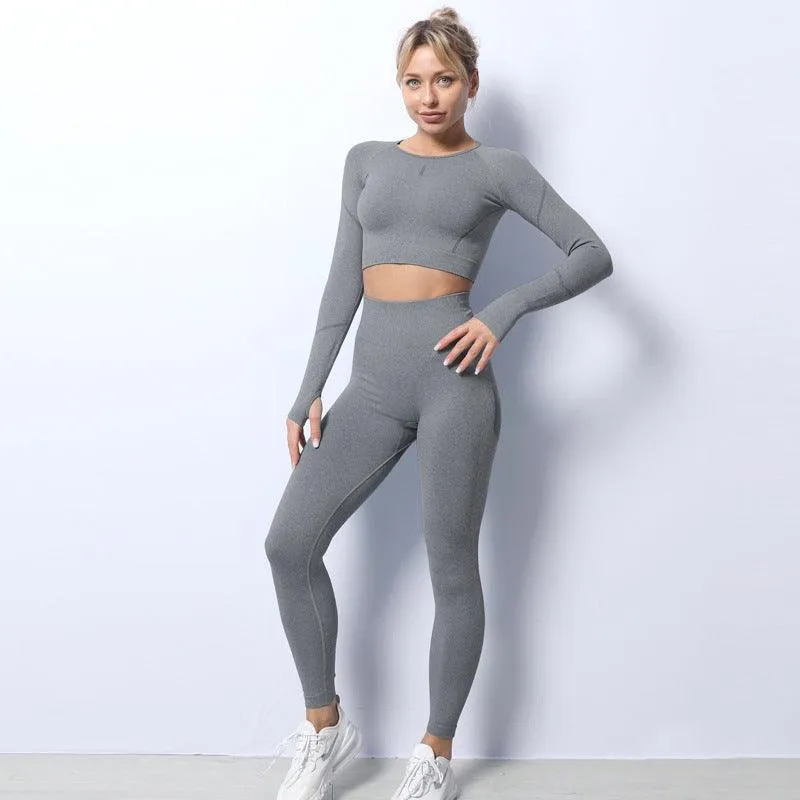 Breathable Sports Seamless Knit Yoga Wear leggings Suit Set