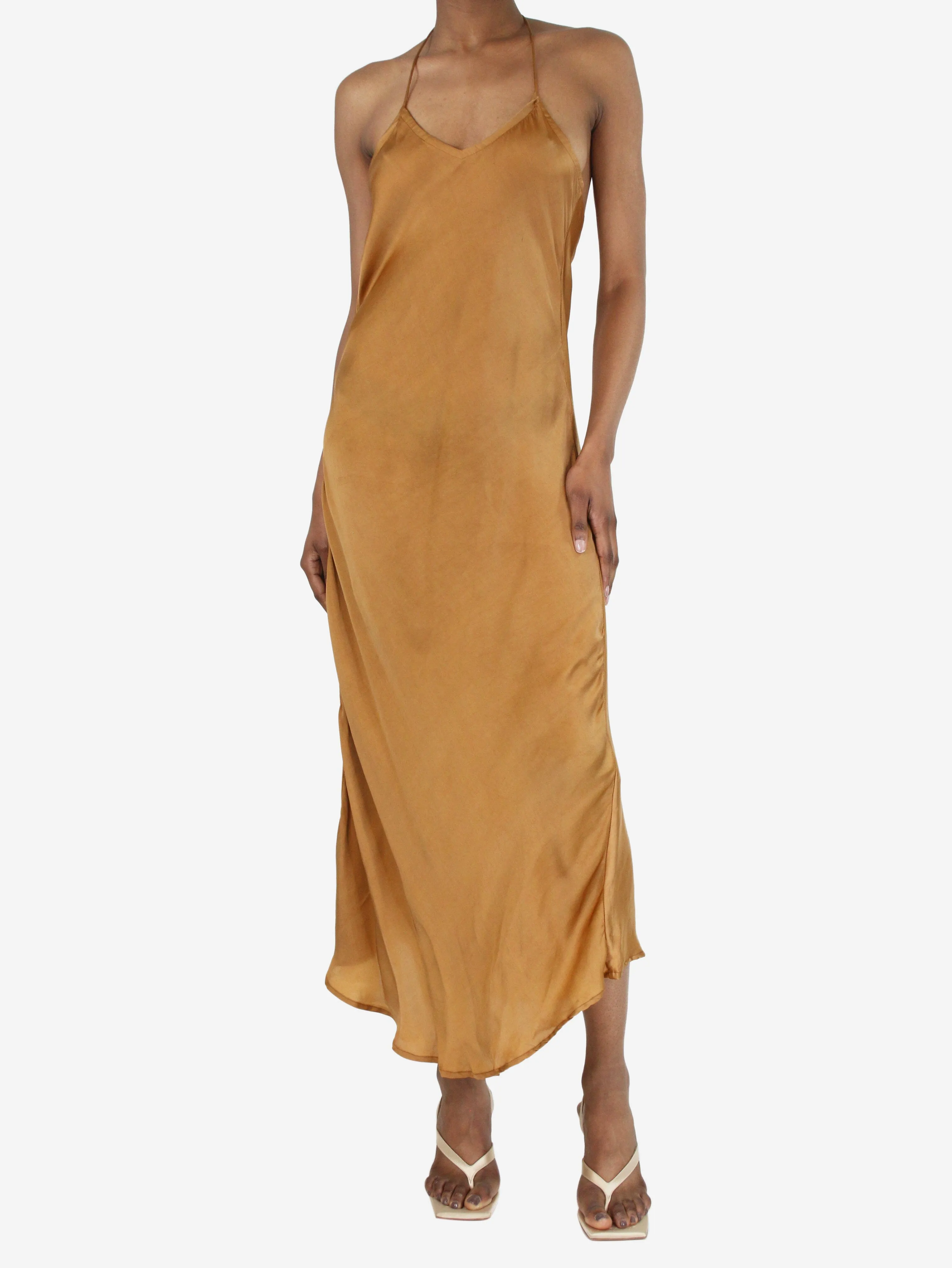 Brown silk slip dress - size S