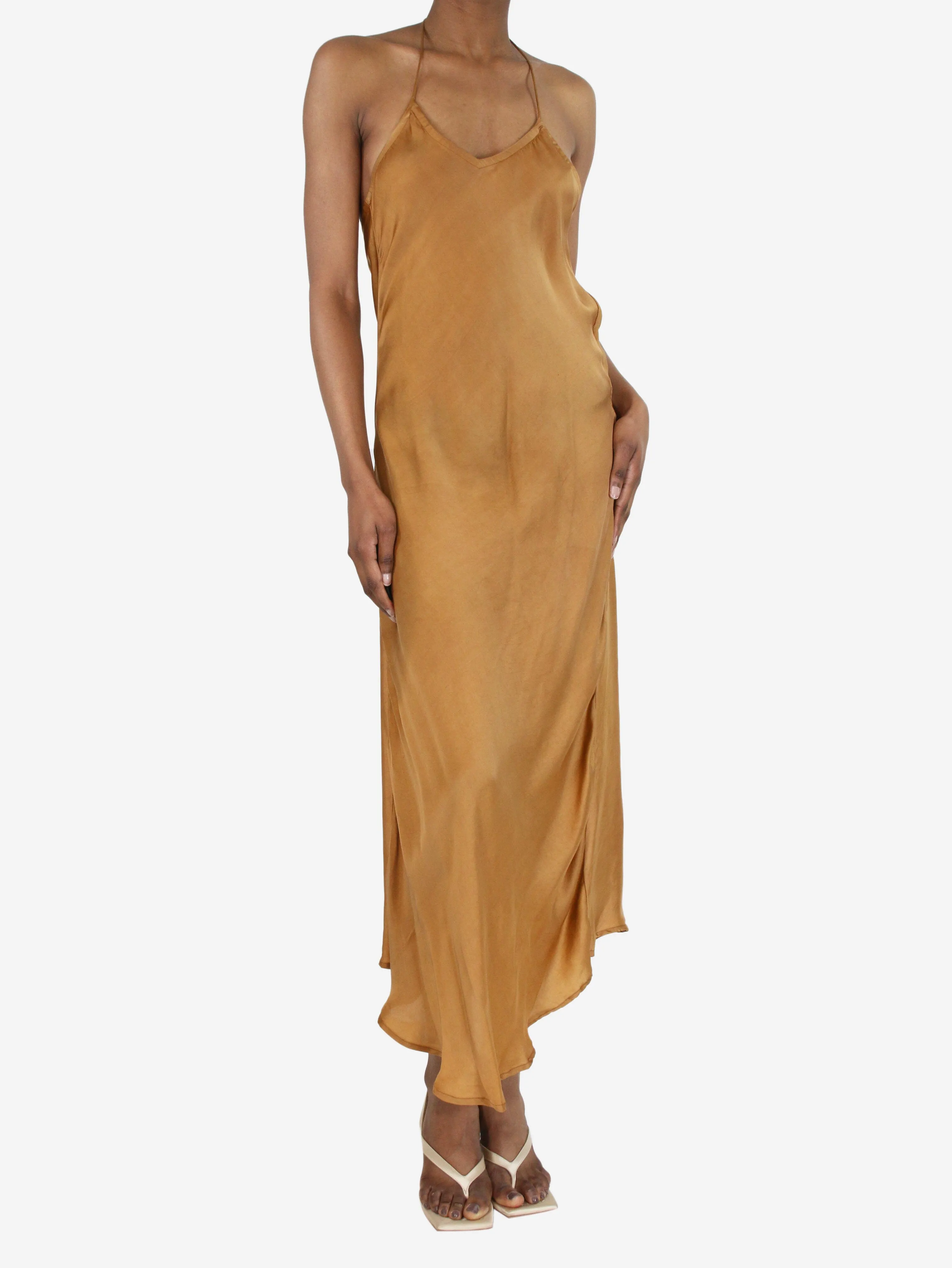 Brown silk slip dress - size S