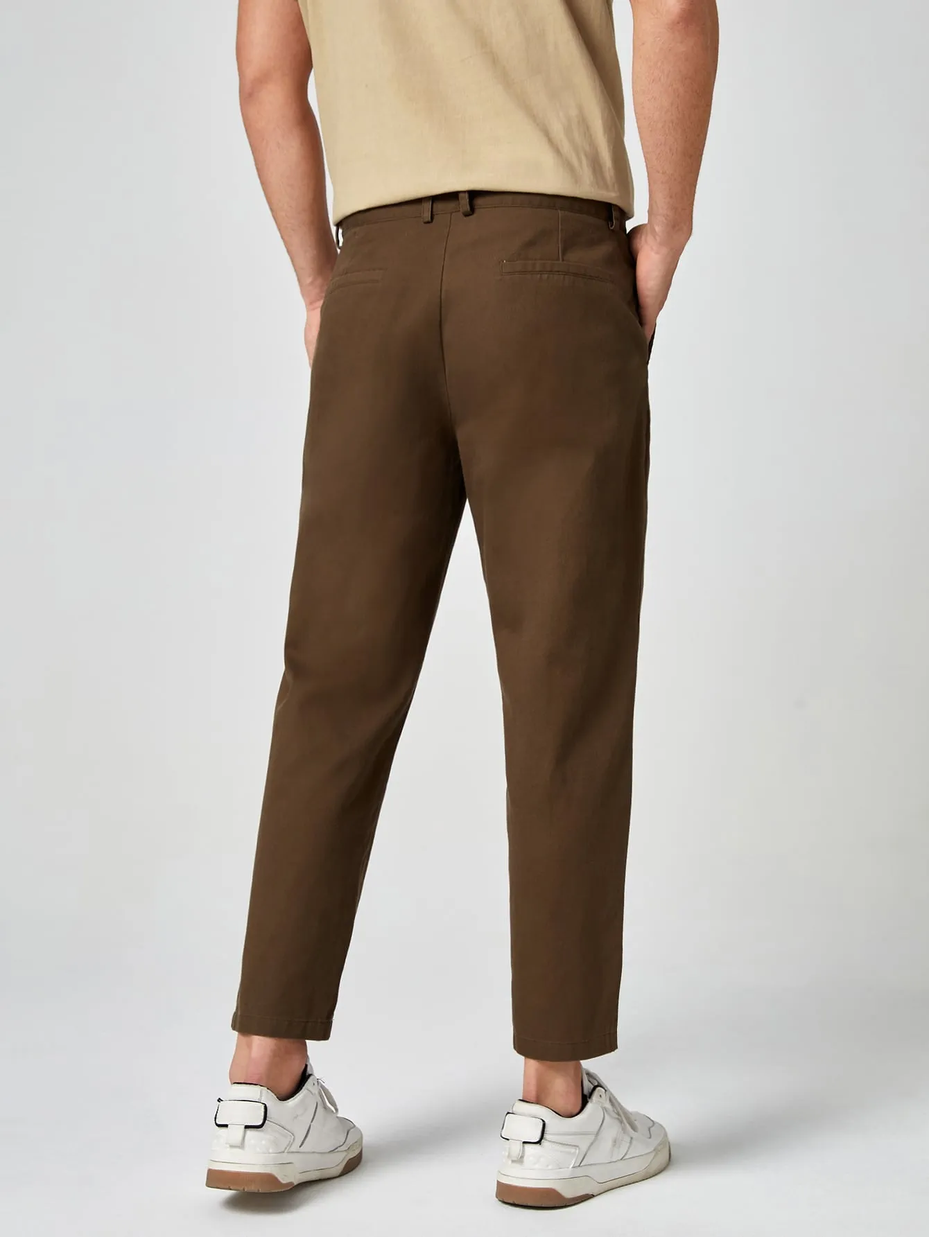 Brown Zipper Fly Slant Pocket Solid Trousers