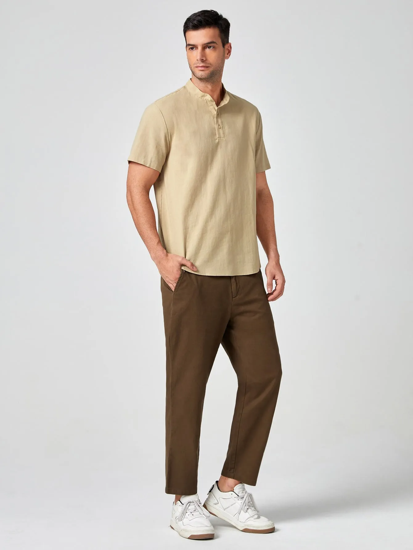 Brown Zipper Fly Slant Pocket Solid Trousers