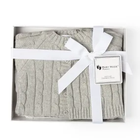 Cable Knit Cardigan and Hat Gift Set - Grey