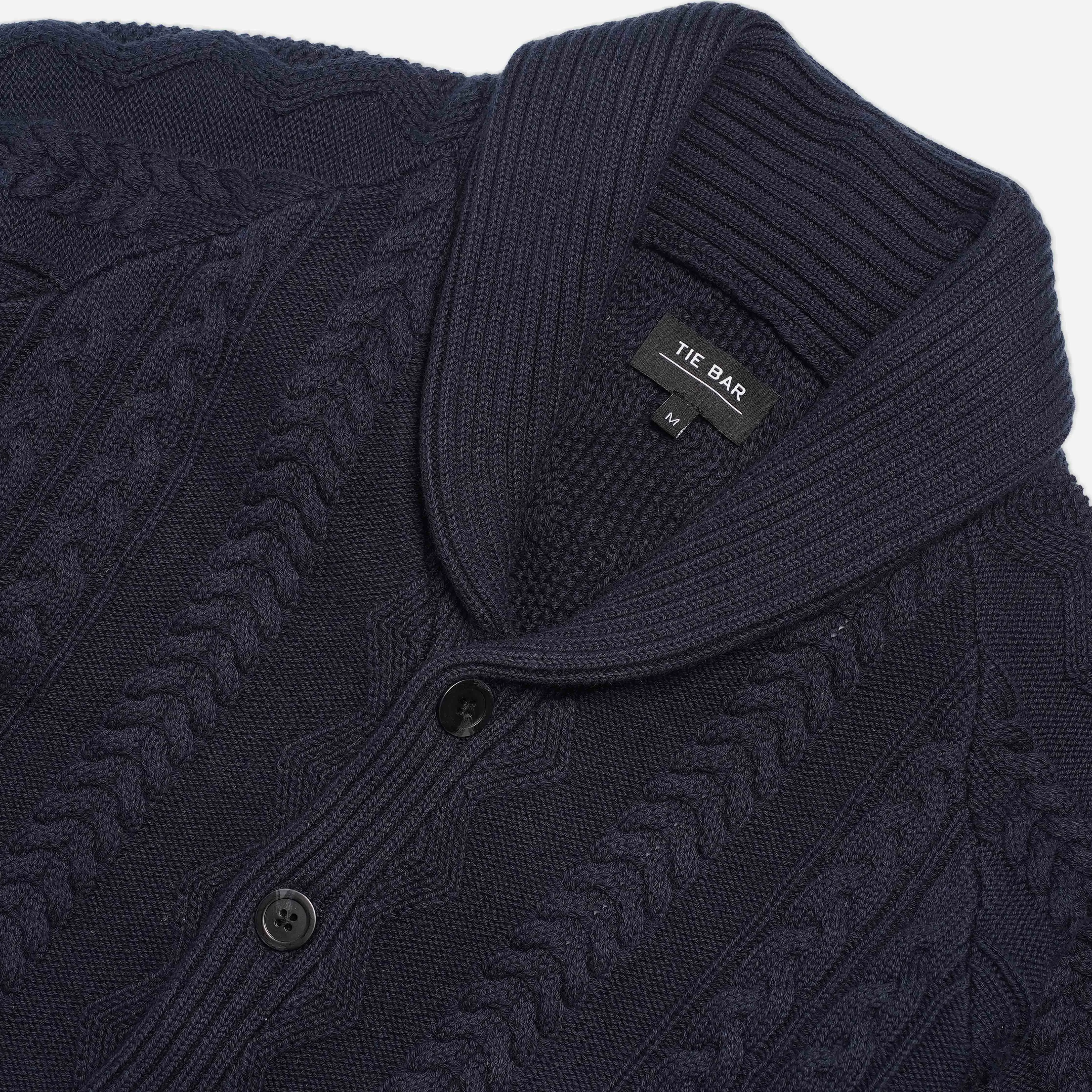 Cable Shawl Cardigan Navy Sweater