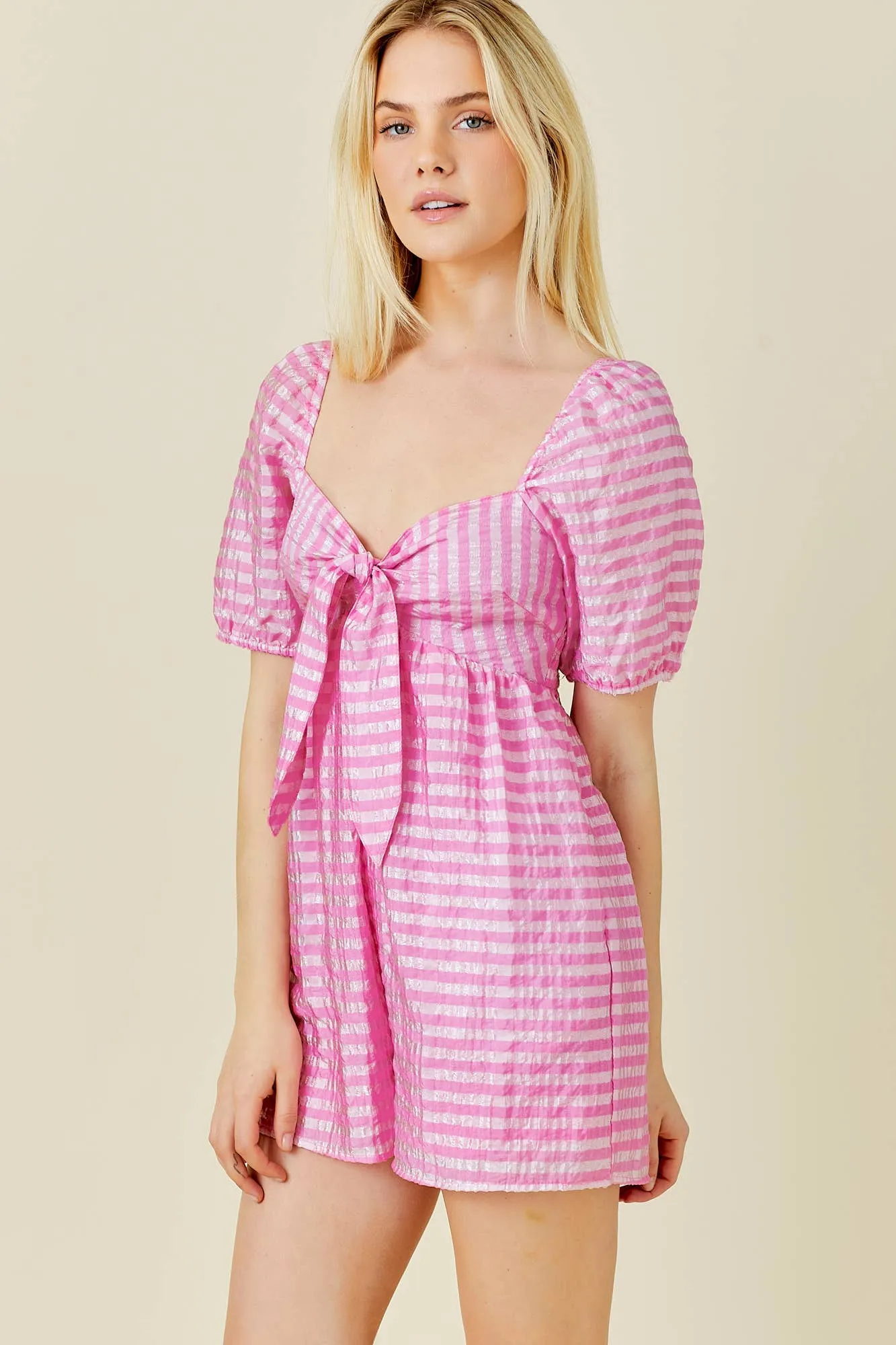 CALL ME BARBIE STRIPED TIE FRONT ROMPER