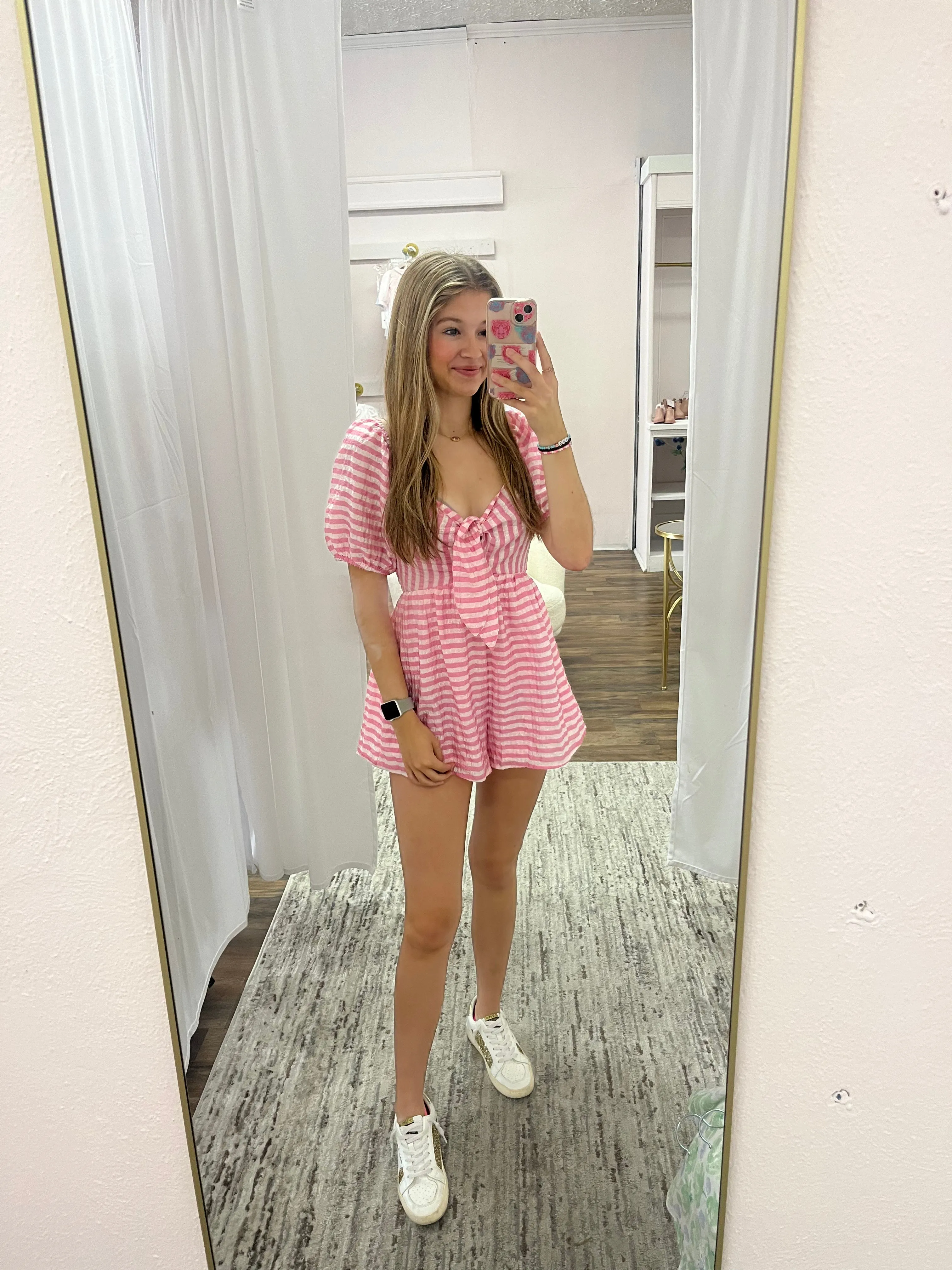 CALL ME BARBIE STRIPED TIE FRONT ROMPER