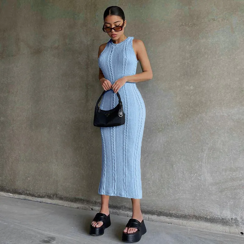 Casual Sleeveless Knit Round Neck Dress