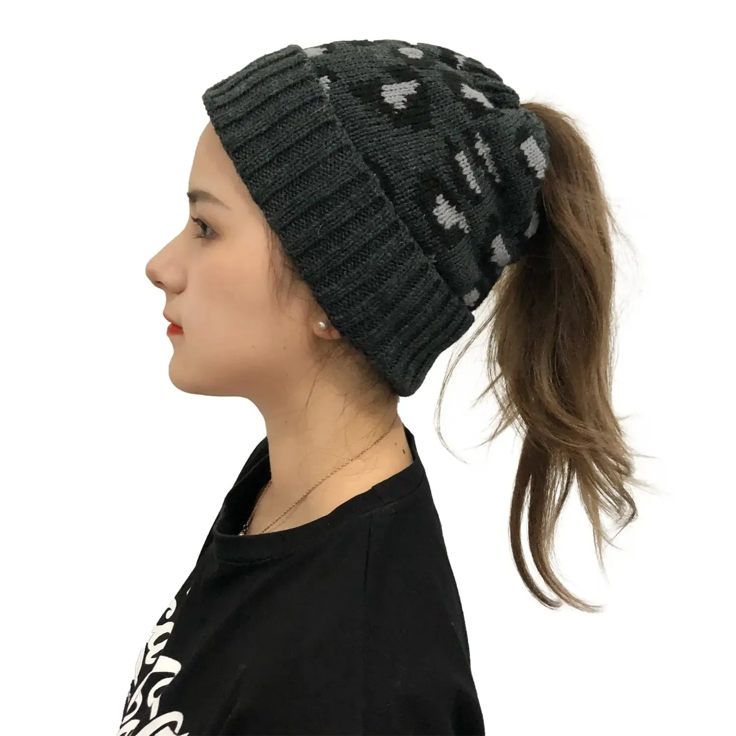 Chic Leopard Print Wool Knit Beanie for Women