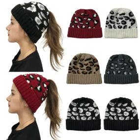 Chic Leopard Print Wool Knit Beanie for Women