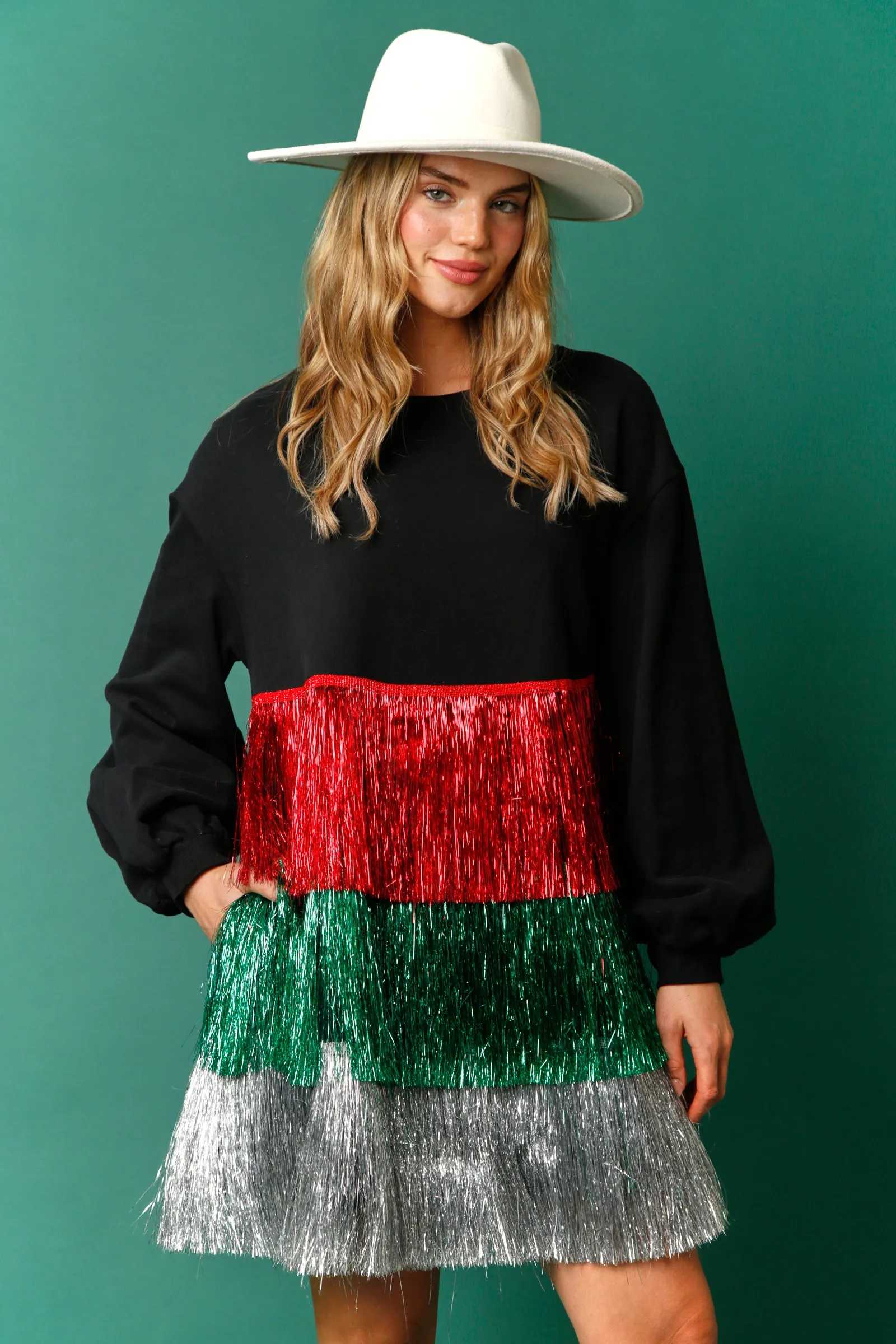 Christmas Color Block Tinsel Mini Dress