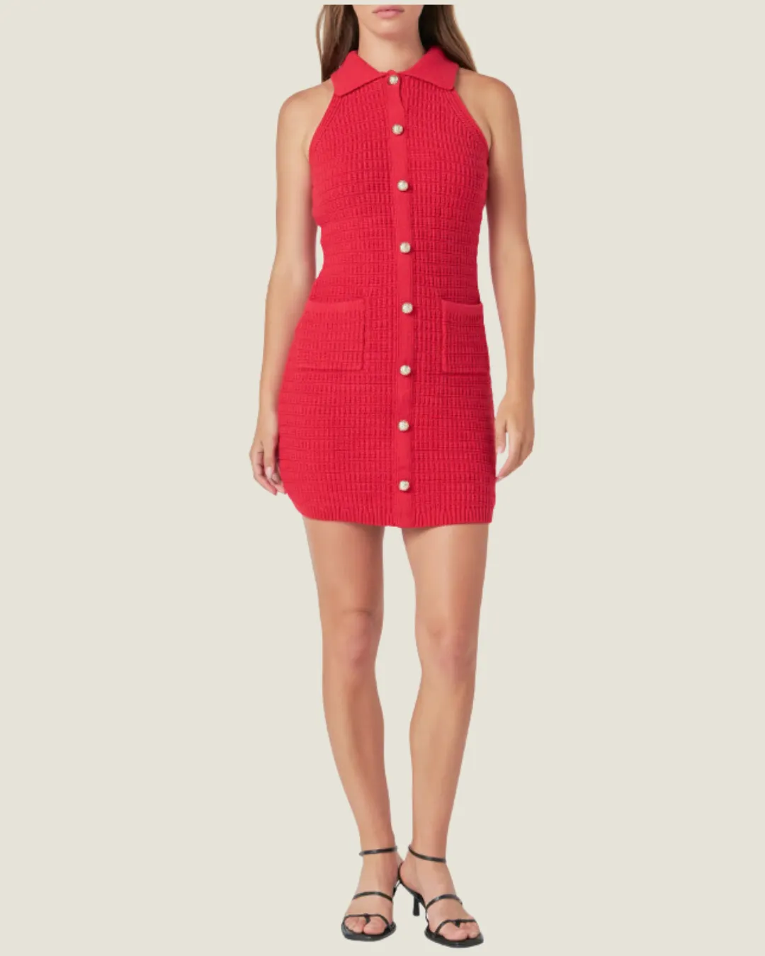 Crochet Red Collared Mini Dress