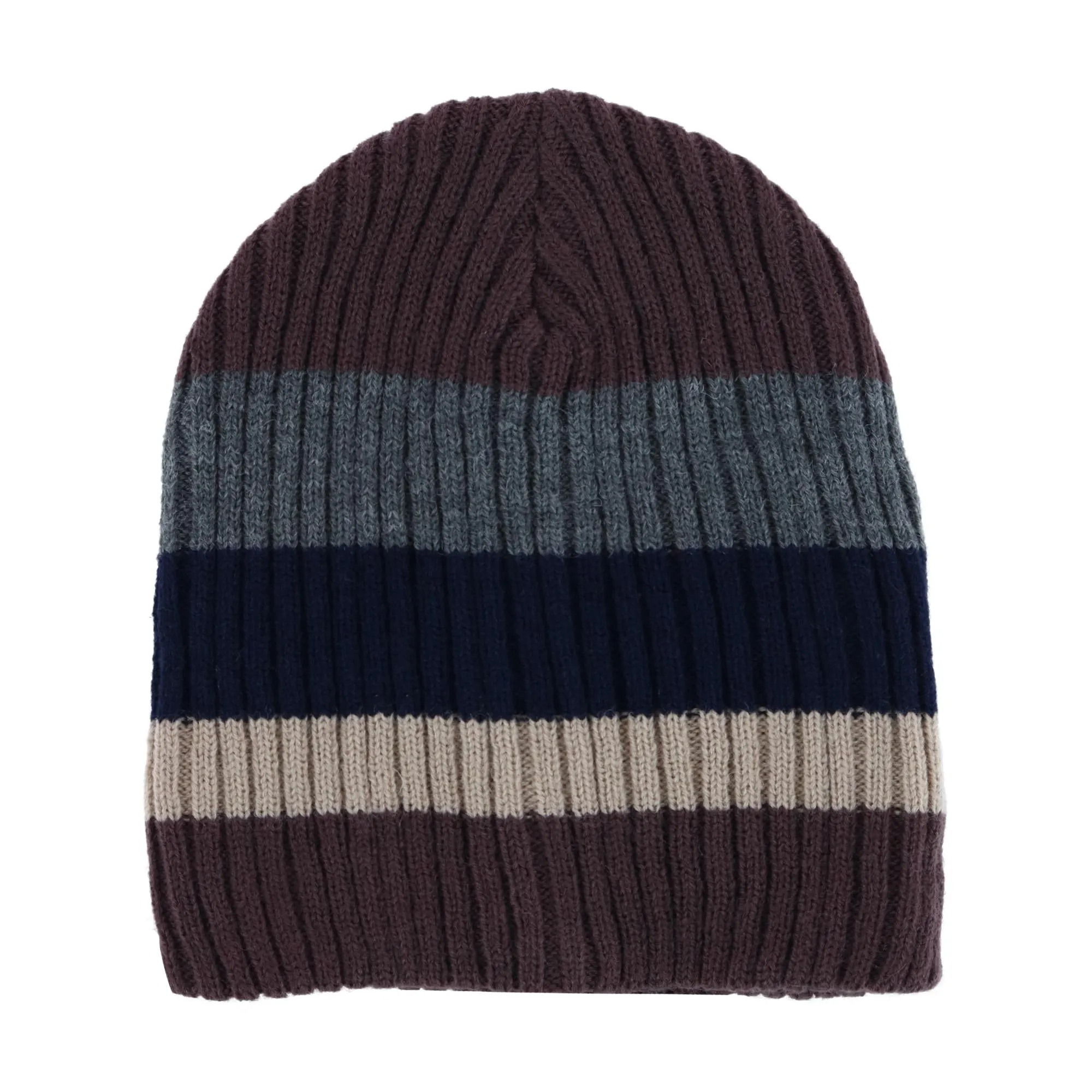 CTM® Men's Heavy Knit Wool Blend Striped Winter Beanie Hat