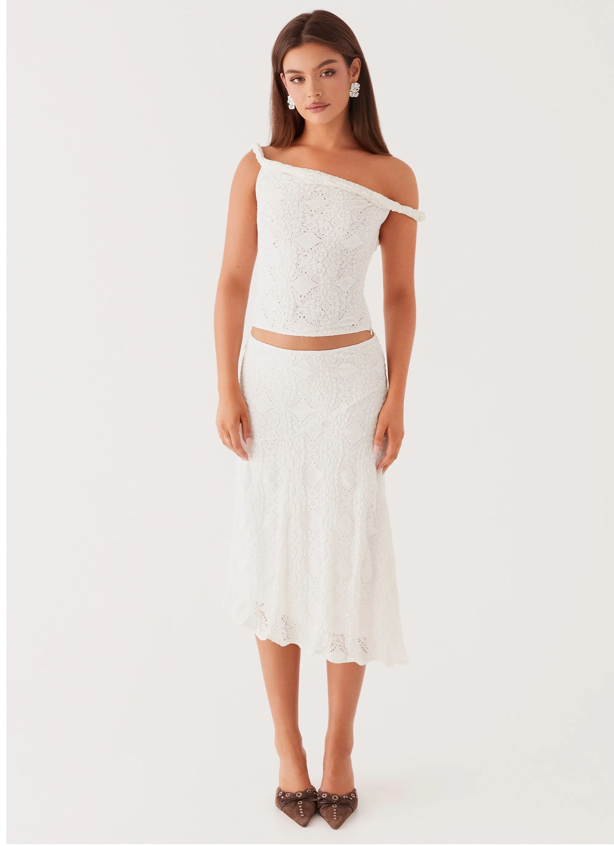 Diamond Sky Midi Skirt - White