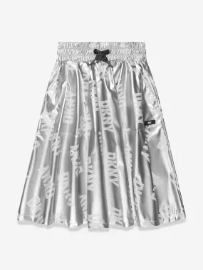 DKNY Girls Logo Midi Skirt in Silver